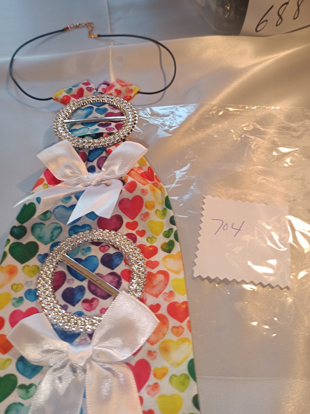 Rainbow Heart Junkie Necklace Accessory with White Bows